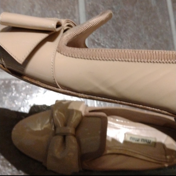 Miu Miu Nude beige patent leather Bow Crystal embollised flats loafer 36 - Picture 10 of 11
